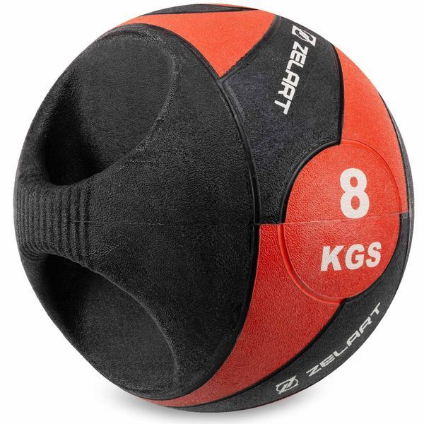 Медбол мяч медицинский двуручный с хватами Record FI-5111-8 8кг черный-красный FI-5111-8 фото