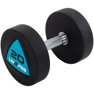 Гантелі цільні професійні з поліуретановим покриттям LiveUp LP8002-20 2шт по 20кг чорний-синій LP8002-20 фото