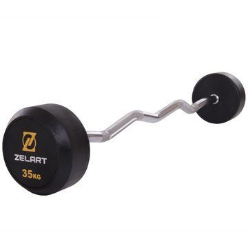Штанга нерозбірна з фіксованою вагою вигнута гумова Zelart Rubber Coated Barbell TA-2687-35 довжина-95см 35кг чорний TA-2687-35 фото