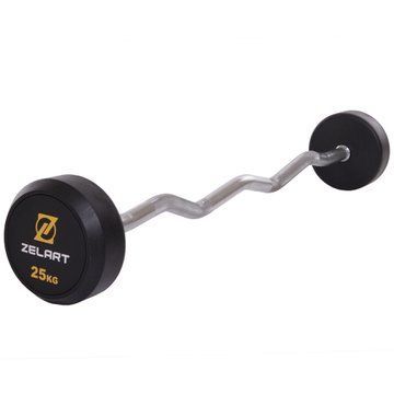 Штанга нерозбірна з фіксованою вагою вигнута гумова Zelart Rubber Coated Barbell TA-2687-25 довжина-95см 25кг чорний TA-2687-25 фото