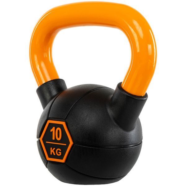 Гиря тренувальна цільна гумова з пофарбованою ручкою LiveUp Urethane competition kettlebell UAZE5336-10 вага 10кг чорний-помаранчевий UAZE5336-10 фото
