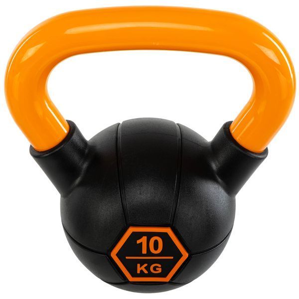 Гиря тренувальна цільна гумова з пофарбованою ручкою LiveUp Urethane competition kettlebell UAZE5336-10 вага 10кг чорний-помаранчевий UAZE5336-10 фото