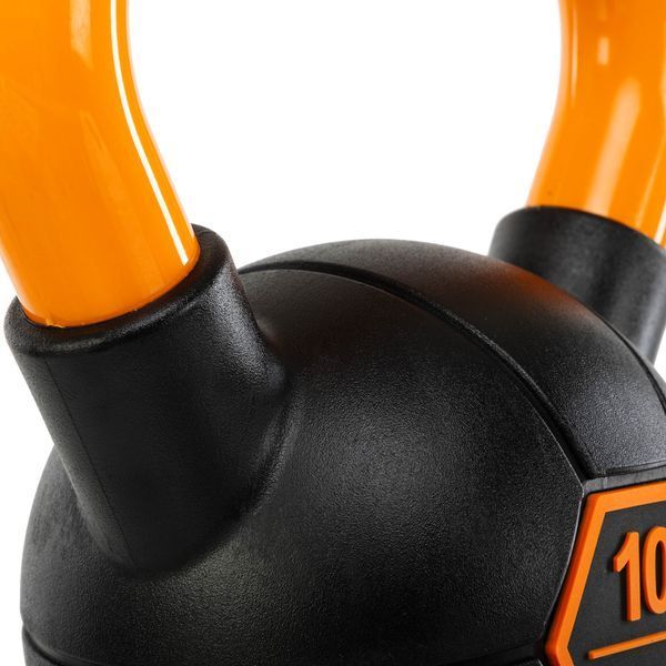 Гиря тренувальна цільна гумова з пофарбованою ручкою LiveUp Urethane competition kettlebell UAZE5336-10 вага 10кг чорний-помаранчевий UAZE5336-10 фото
