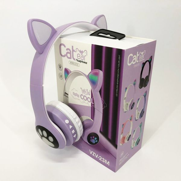 Бездротові навушники з котячими вушками та RGB підсвічуванням Cat VZV 23M. Колір: фіолетовий ws53257-4 фото