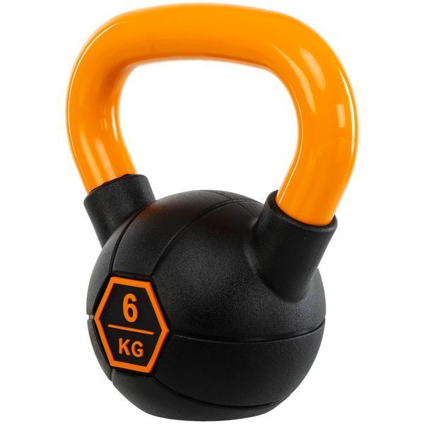 Гиря тренувальна цільна гумова з пофарбованою ручкою LiveUp Urethane competition kettlebell UAZE5336-6 вага 6кг чорний-помаранчевий UAZE5336-6 фото
