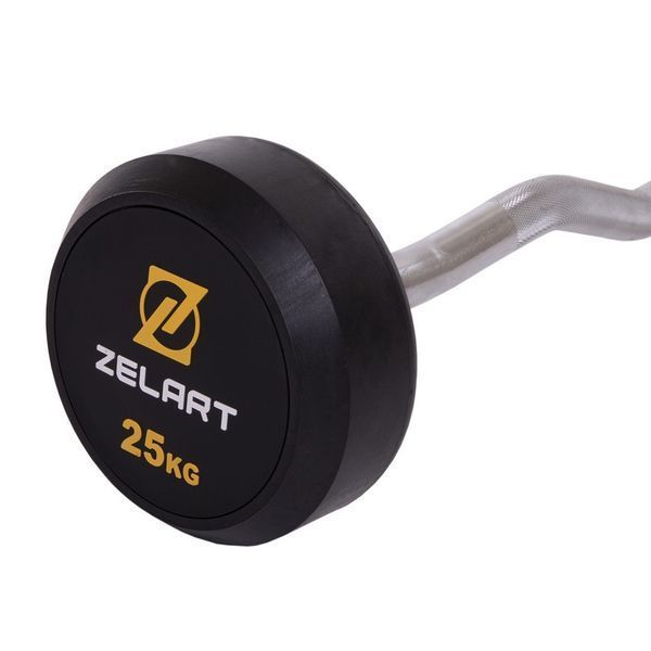 Штанга нерозбірна з фіксованою вагою вигнута гумова Zelart Rubber Coated Barbell TA-2687-25 довжина-95см 25кг чорний TA-2687-25 фото