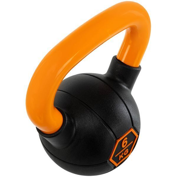 Гиря тренувальна цільна гумова з пофарбованою ручкою LiveUp Urethane competition kettlebell UAZE5336-6 вага 6кг чорний-помаранчевий UAZE5336-6 фото