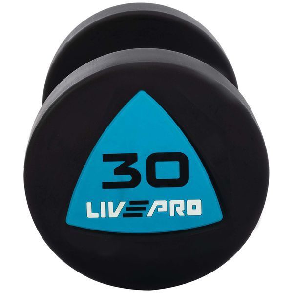 Гантели цельные профессиональные с полиуретановым покрытием LiveUp LP8002-30 2шт по 30кг черный-синий LP8002-30 фото