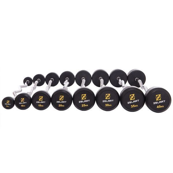 Штанга нерозбірна з фіксованою вагою вигнута гумова Zelart Rubber Coated Barbell TA-2687-25 довжина-95см 25кг чорний TA-2687-25 фото