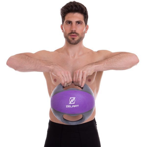 Медбол мяч медицинский двуручный с хватами Zelart FI-2619-8 8кг серый-фиолетовый FI-2619-8 фото