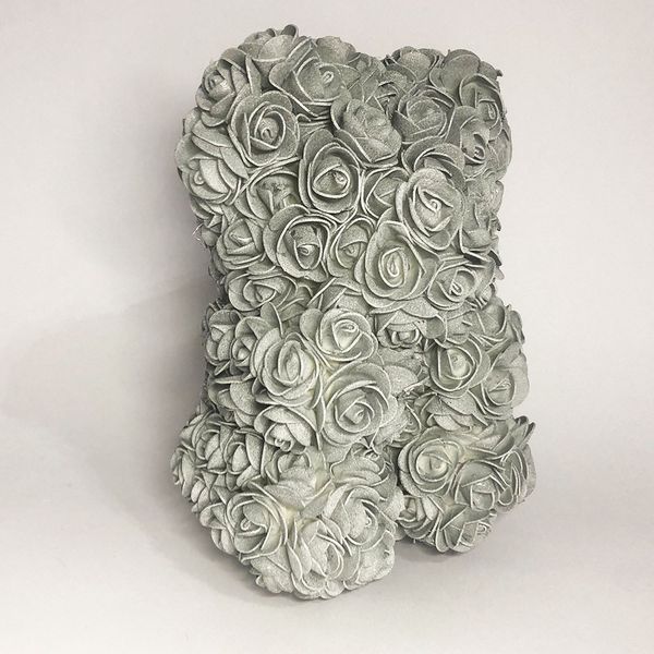 Мишка из искусственных 3D роз 25 см. Цвет: серебряный ws75291-9 фото