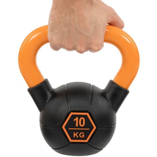 Гиря тренувальна цільна гумова з пофарбованою ручкою LiveUp Urethane competition kettlebell UAZE5336-10 вага 10кг чорний-помаранчевий UAZE5336-10 фото
