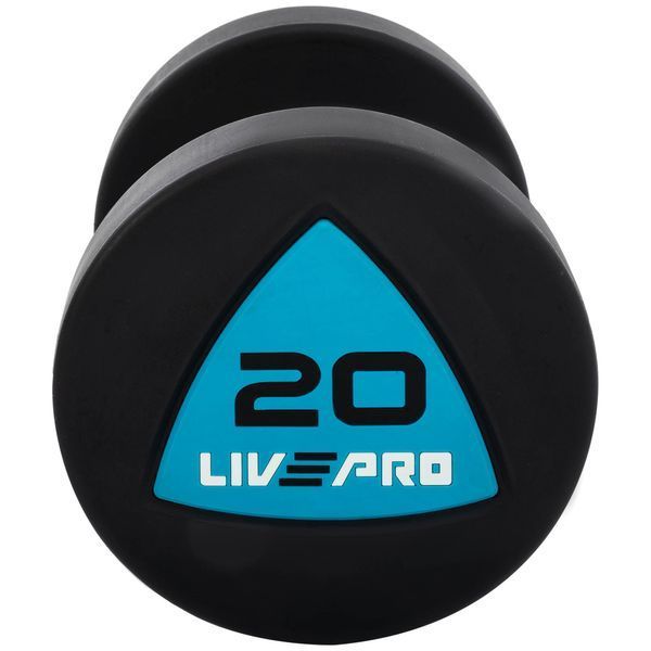 Гантелі цільні професійні з поліуретановим покриттям LiveUp LP8002-20 2шт по 20кг чорний-синій LP8002-20 фото