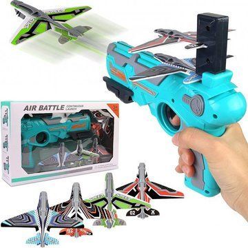 Детский игрушечный пистолет с самолетиками Air Battle катапульта с летающими самолетами (AB-1). Цвет: синий ws23412-1 фото