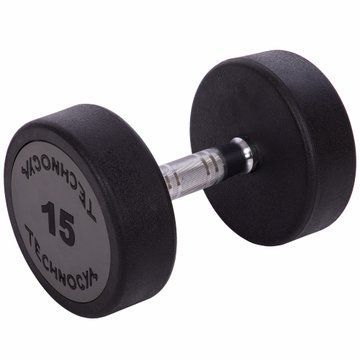 Гантель цільна професійна з поліуретановим покриттям TECHNOGYM LN-1254-15 1шт 15кг чорний-сірий LN-1254-15 фото