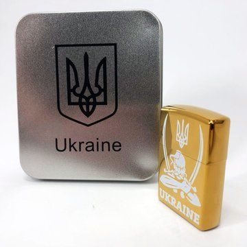Дуговая электроимпульсная USB зажигалка Украина (металлическая коробка) HL-449. Цвет: золотой ws83294-3 фото