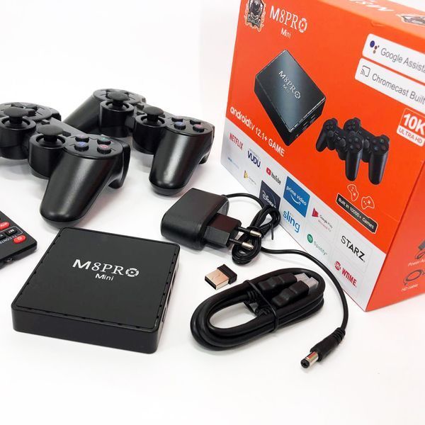 Игровая тв приставка AndroidTV+Game Box M8PRO Mini + 2 джойстика, Игровая приставка с подключением к ТВ ws88323 фото
