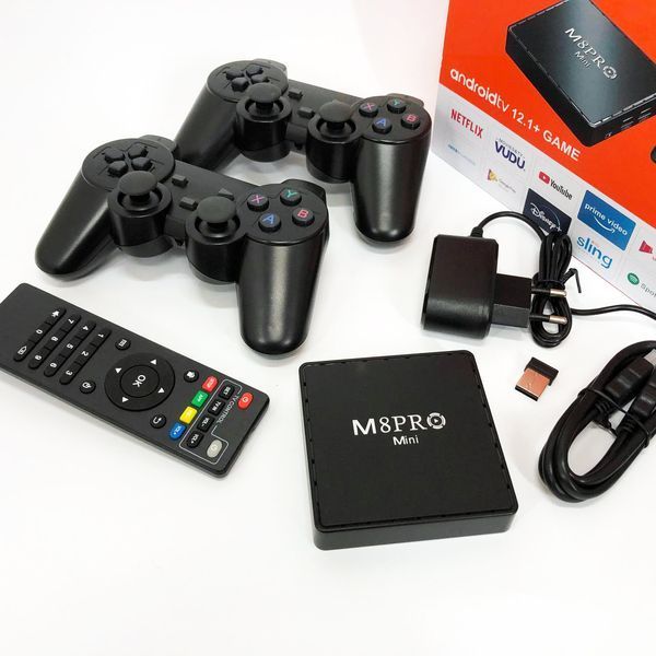 Игровая тв приставка AndroidTV+Game Box M8PRO Mini + 2 джойстика, Игровая приставка с подключением к ТВ ws88323 фото