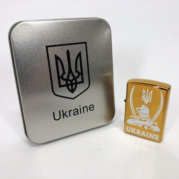 Дуговая электроимпульсная USB зажигалка Украина (металлическая коробка) HL-449. Цвет: золотой ws83294-3 фото