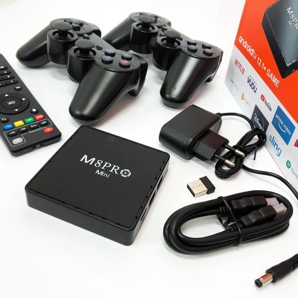 Игровая тв приставка AndroidTV+Game Box M8PRO Mini + 2 джойстика, Игровая приставка с подключением к ТВ ws88323 фото