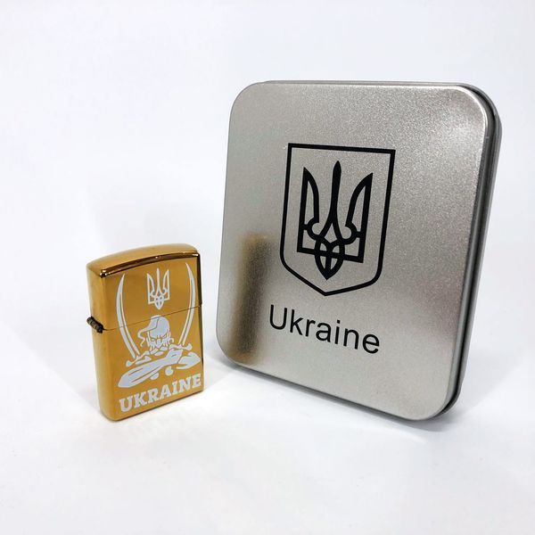 Дуговая электроимпульсная USB зажигалка Украина (металлическая коробка) HL-449. Цвет: золотой ws83294-3 фото