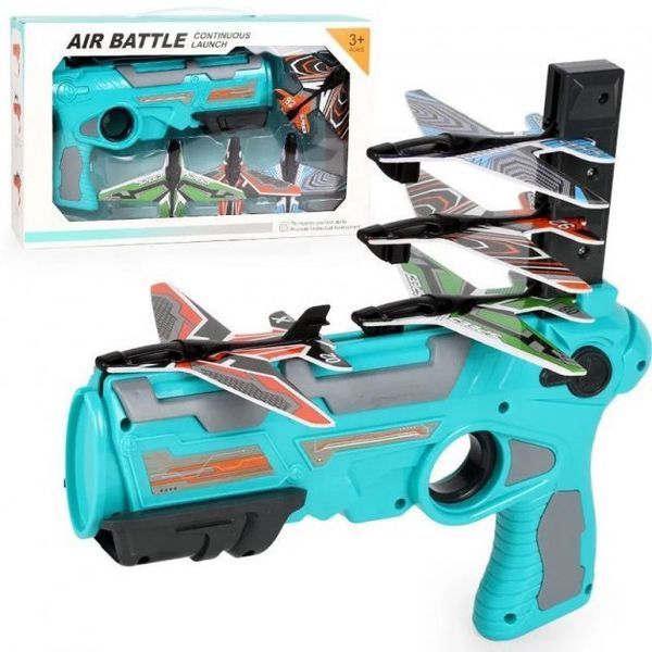 Детский игрушечный пистолет с самолетиками Air Battle катапульта с летающими самолетами (AB-1). Цвет: синий ws23412-1 фото