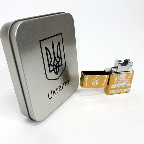 Дуговая электроимпульсная USB зажигалка Украина (металлическая коробка) HL-449. Цвет: золотой ws83294-3 фото
