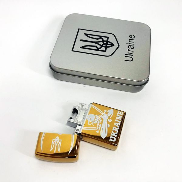 Дуговая электроимпульсная USB зажигалка Украина (металлическая коробка) HL-449. Цвет: золотой ws83294-3 фото