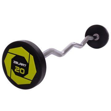 Штанга нерозбірна з фіксованою вагою вигнута поліуретанова Zelart Urethane Barbell TA-2690-20 довжина-104см 20кг чорний-салатовий TA-2690-20 фото