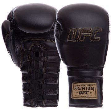 Перчатки боксерские на шнуровке кожаные UFC PRO Prem Lace Up UHK-75044 12унций черный UHK-75044 фото