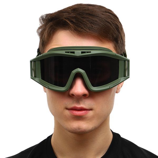 Очки защитные маска со сменными линзами и чехлом SPOSUNE JY-003-2 оливковый JY-003-2 фото