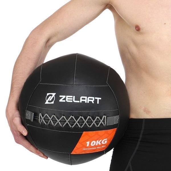 Мяч набивной медицинский для кроссфита WALL BALL Zelart TA-7822-10 вес-10кг черный TA-7822-10 фото