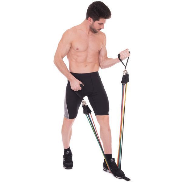 Эспандер многофункциональный для фитнеса 5 жгутов Resistance Band SP-Sport FI-801 в чехле разноцветный FI-801 фото