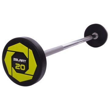 Штанга нерозбірна з фіксованою вагою пряма поліуретанова Zelart Urethane Barbell TA-2689-20 довжина-104см 20кг чорний-салатовий TA-2689-20 фото