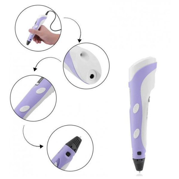 3D ручка Smart 3D Pen 2 c LCD дисплеем, Ручка для объемного рисования, Детская 3д ручка. Цвет: фиолетовый ws78385-2 фото