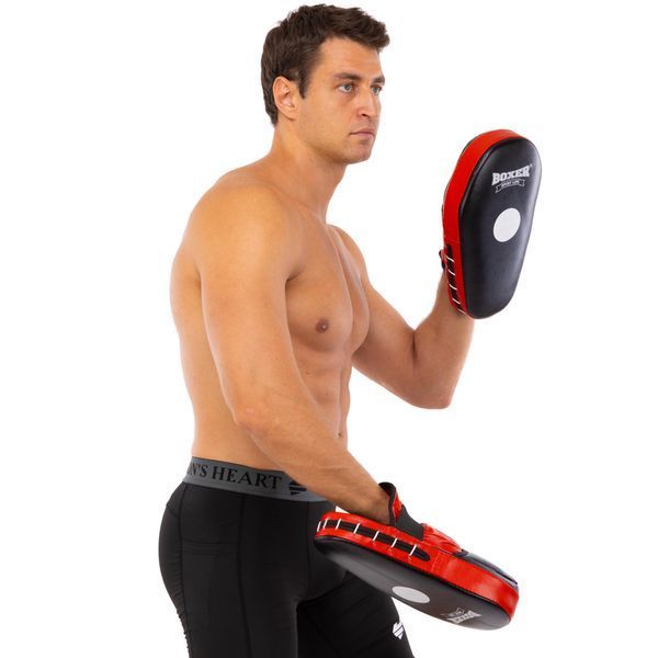 Лапа боксерская прямая тренировочная удлиненная кожа BOXER 2006-01 38х18х4,5см 2штуки цвета в ассортименте 2006-01 фото