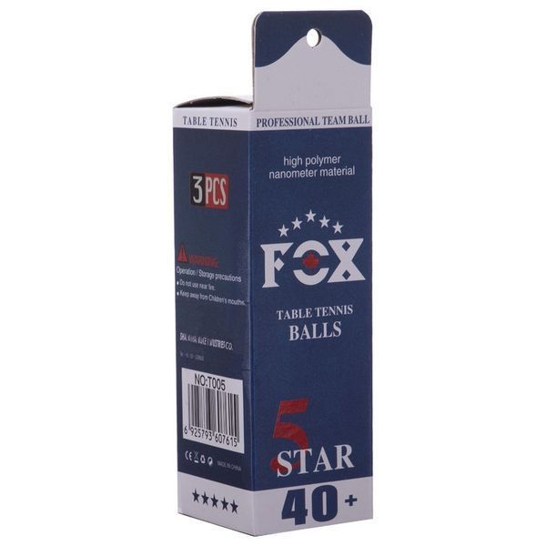 Набор мячей для настольного тенниса FOX 40+ 3star T005 3шт белый T005 фото