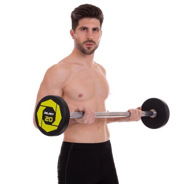Штанга неразборная с фиксированным весом прямая полиуретановая Zelart Urethane Barbell TA-2689-20 длина-104см 20кг черный-салатовый TA-2689-20 фото