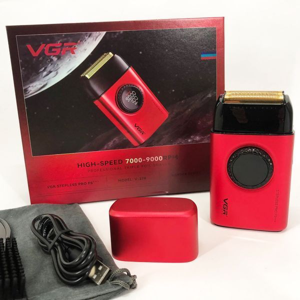 Електробритва VGR V-378 RED шейвер, подвійне лезо, регулювання потужності 7000-9000 RPM. Колір: червоний ws68449 фото