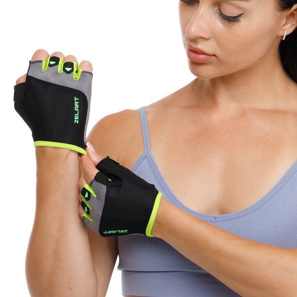 Перчатки спортивные ZELART WorkOut BC-2428 размер S-XL черный-салатовый BC-2428 фото