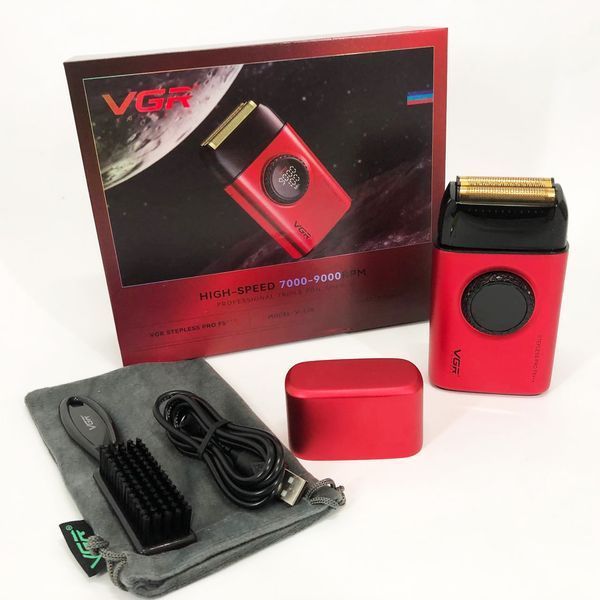 Електробритва VGR V-378 RED шейвер, подвійне лезо, регулювання потужності 7000-9000 RPM. Колір: червоний ws68449 фото