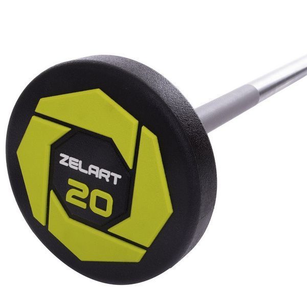 Штанга неразборная с фиксированным весом прямая полиуретановая Zelart Urethane Barbell TA-2689-20 длина-104см 20кг черный-салатовый TA-2689-20 фото