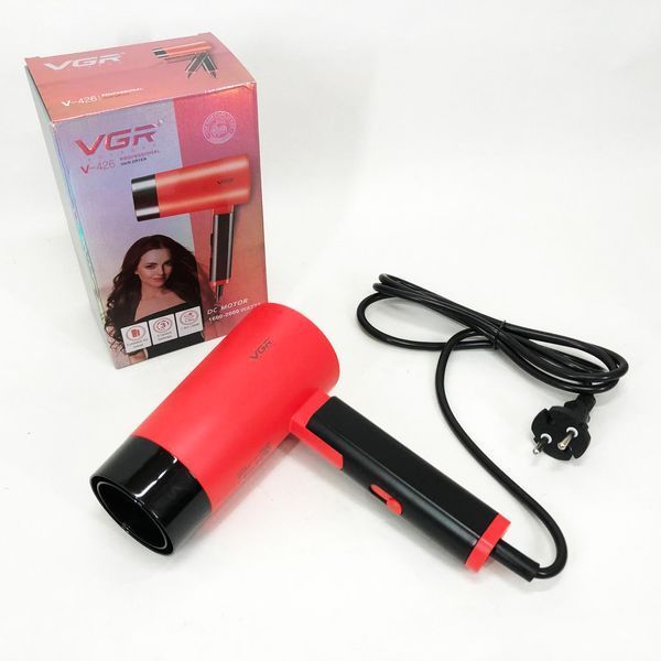 Фен со складной ручкой для волос VGR V-426 2000Вт, Стильный фен для укладки волос. Цвет: красный ws93167-1 фото