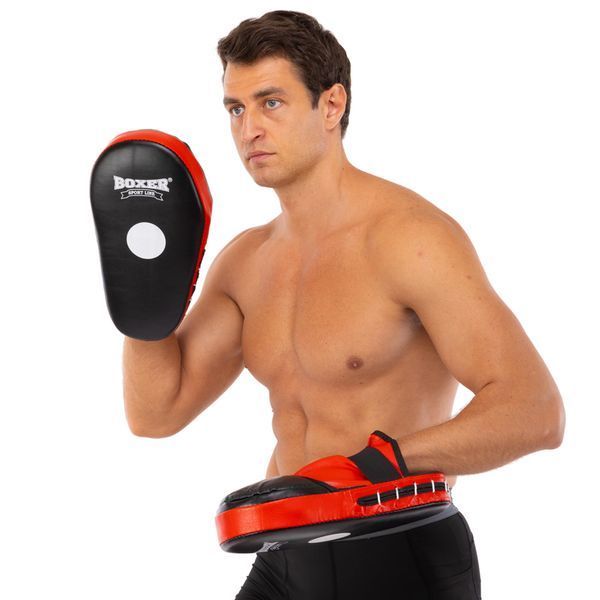 Лапа боксерская прямая тренировочная удлиненная кожа BOXER 2006-01 38х18х4,5см 2штуки цвета в ассортименте 2006-01 фото
