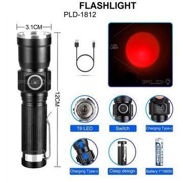 Ручной фонарь PLD-1812-T6 (red) 1x18650, Водонепроницаемый фонарь, Мощный аккумуляторный лед фонарик ws22336 фото
