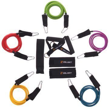Эспандер многофункциональный для фитнеса 5 жгутов Zelart Resistance Band FI-2625 в чехле разноцветный FI-2625 фото