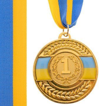 Медаль спортивная с лентой SP-Sport UKRAINE с украинской символикой C-6864 o6,5см золото, серебро, бронза C-6864 фото