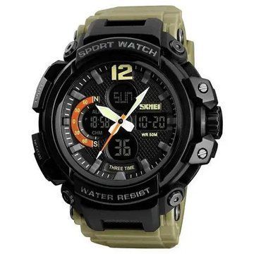 Часы наручные мужские SKMEI 1343KH KHAKI, водостойкие тактические часы. Цвет: хаки ws15273-2 фото