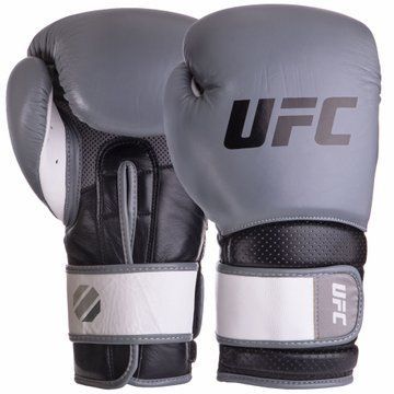 Перчатки боксерские на липучке кожаные UFC PRO Training UHK-69996 18унций серый-черный UHK-69996 фото