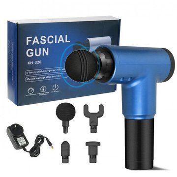 Аккумуляторный массажер Fascial Gun KH-320 портативный ручной ударный мышечный пистолет 4 насадки синий ws15677-1 фото